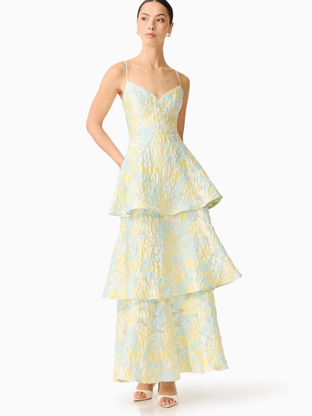 Elliatt Penelope Tiered Gown in Yellow & Blue Floral size S NWT - Picture 4 of 8